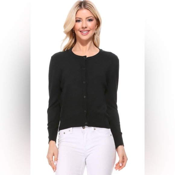 YeMak Black Crewneck Casual Button Down Sweater Cardigan Plus Size 2X - Picture 1 of 11